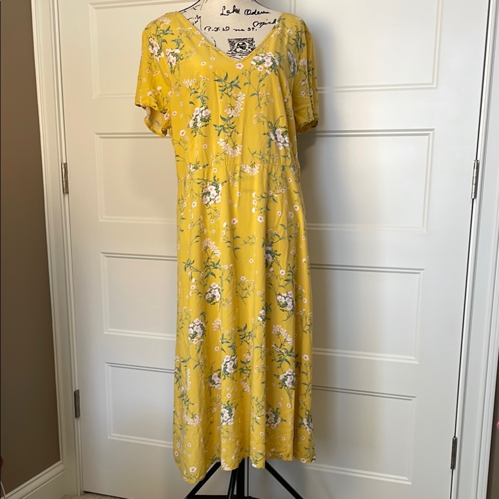 Old Navy Yellow V-Neck Flutter Sleeve Maxi Dress Size XL